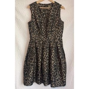 Taylor Nordstrom Brown Black leopard Print fit flare Holiday Party Dress Size 8